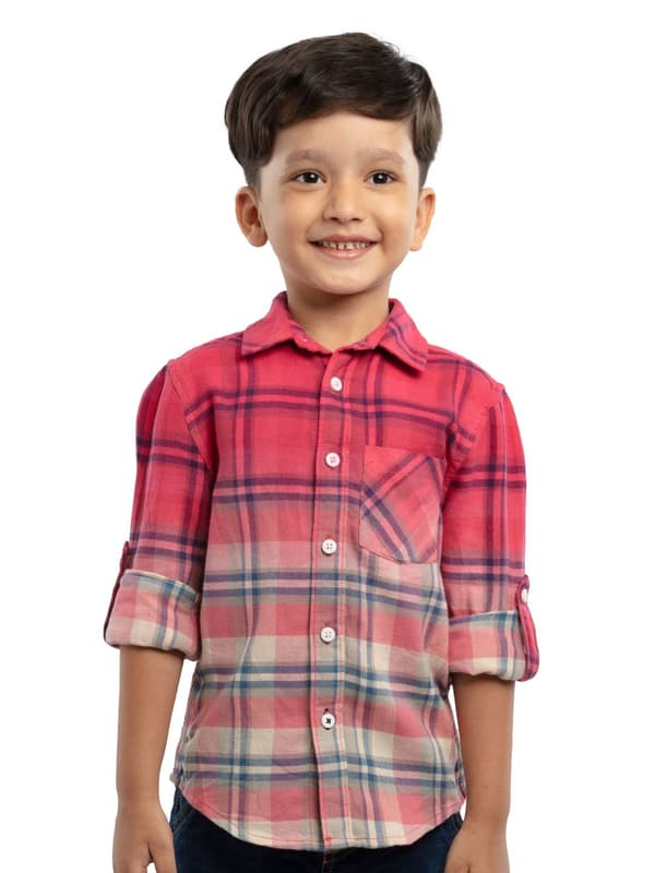 Boys Roll On Sleeve Ombre Dyed Chek Regular Fit Sh